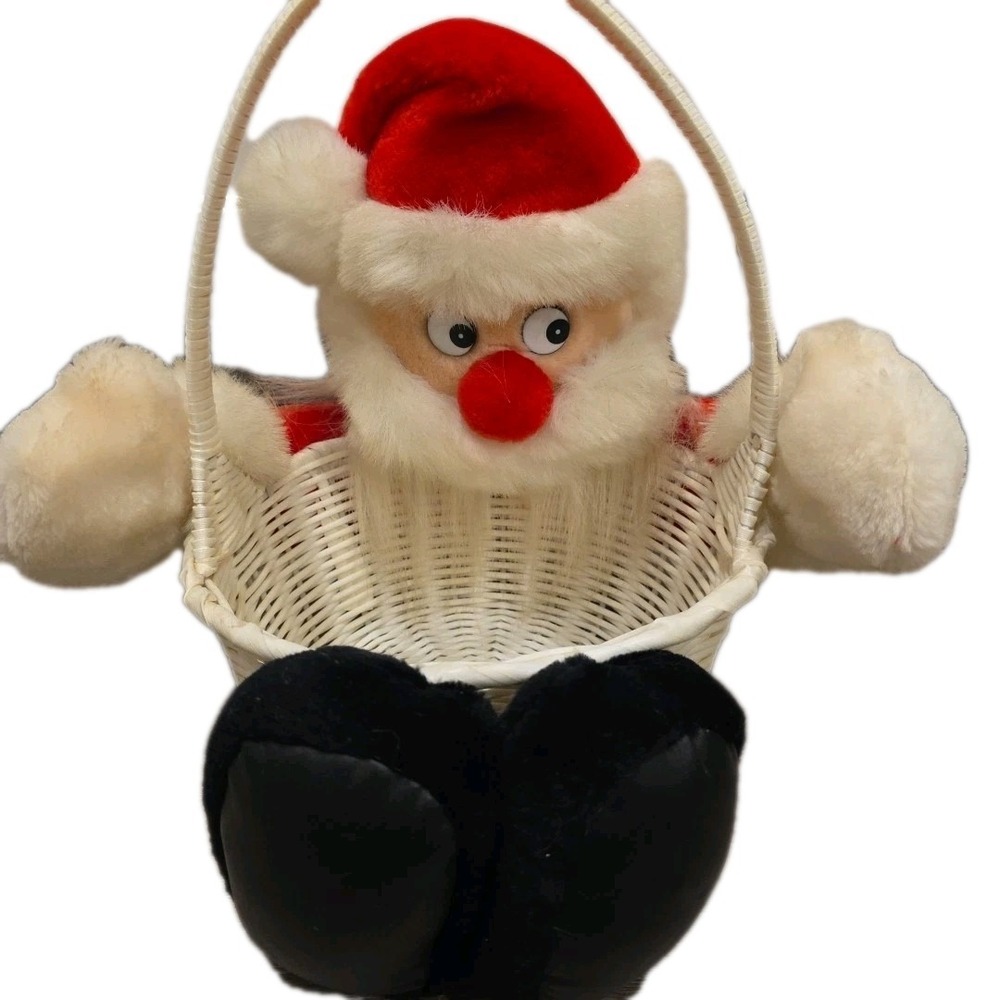 Christmas Candy Basket W/Soft Plush Santa Claus 10"x 12"